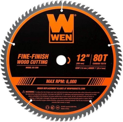 WEN BL1280 12-Inch 80-Tooth Fine-Finish Professional Woodworking Saw Blade - Lot 8094