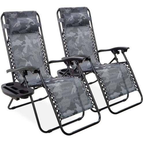 Set of 2 Adjustable Zero Gravity Patio Chair Recliners w/ Cup Holders - Lot 8131