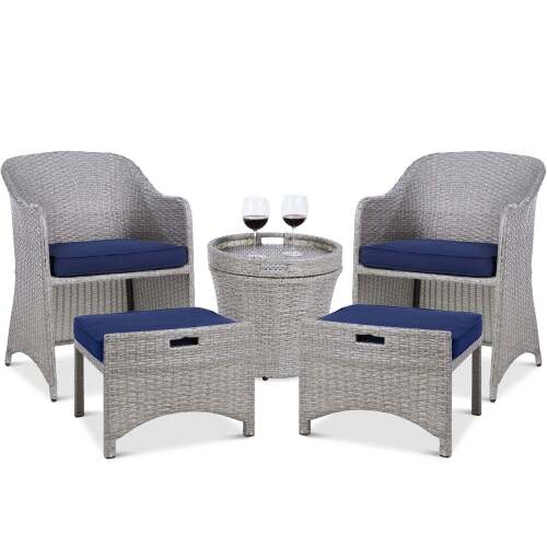 5-Piece Outdoor Wicker Bistro Set w/ Side Storage Table, No Assembly - Lot 8159