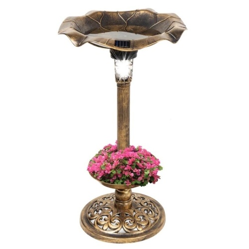 Solar Lighted Bird Bath w/ Planter - Lot 8208