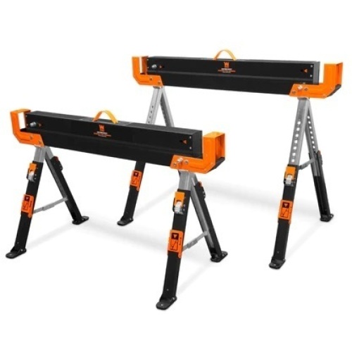 WEN WA1302 1300-Pound Capacity Height Adjustable Folding Steel Saw Horse with 2x4 Support Arms, Two Pack - Lot 8244
