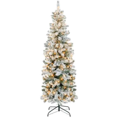 Pre-Lit Snow Flocked Artificial Pencil Christmas Tree - Lot 8319