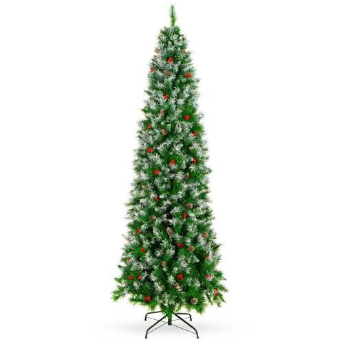Partially Flocked Spruce Pencil Christmas Tree w/ Berries, Pine Cones - Lot 8322