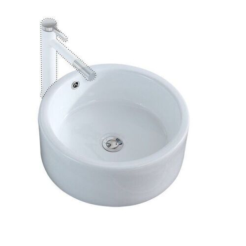 16.54'' White Ceramic Circular Vessel Bathroom Sink  - Lot 319