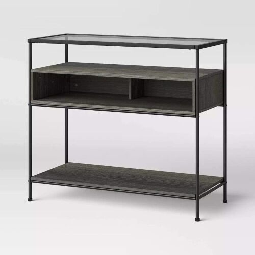 Fulham Glass Top Console Table with Wood Shelves  - Lot 336