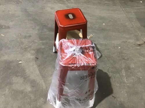 Set of 2 Metal Bar Stools, Red Antique - Lot 551