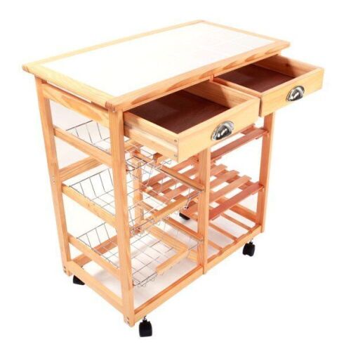 Rolling Wood Kitchen Island Storage Trolley - Unknown if Hardware is Complete  - Lot 580