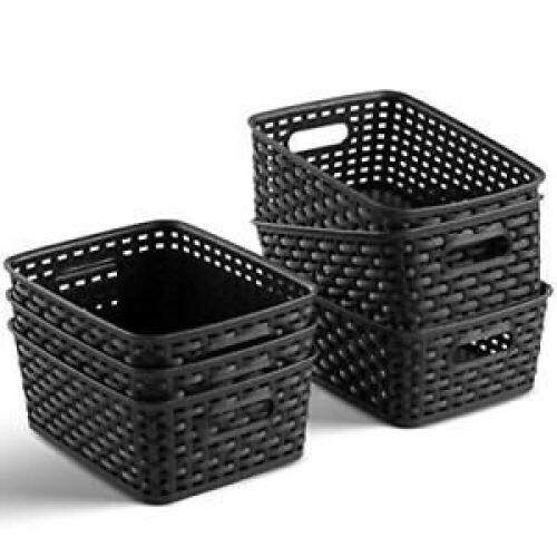 Small Plastic Weave Storage Baskets, 6 pc - Lot 687