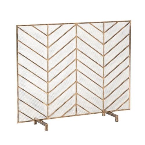 Single Panel Rustic Wrought Iron Fireplace Screen Bronze  - Lot 893