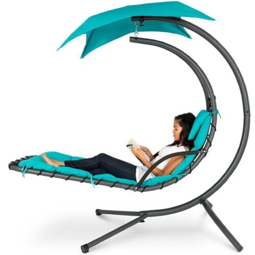 Hanging Curved Chaise Lounge Chair w/ Built-In Pillow, Removable Canopy - Lot 273