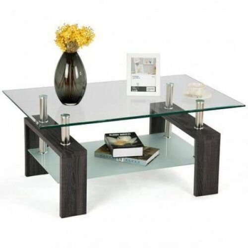 Rectangular Tempered Glass Coffee Table with Shelf - Lot 228