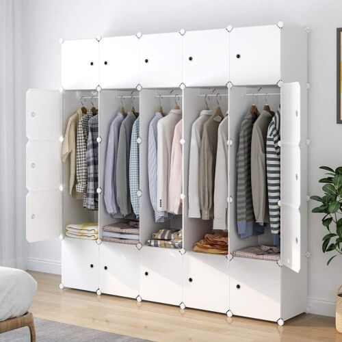 Aeitc Portable Wardrobe Closets 14"x18" Depth with Doors, 25 Cubes, White  - Lot 554