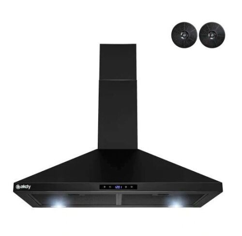AKDY 30 in. Convertible Black Painted Stainless Steel Wall Mount Range Hood with LED Lights, Touch Control and Carbon Filters - Lot 673