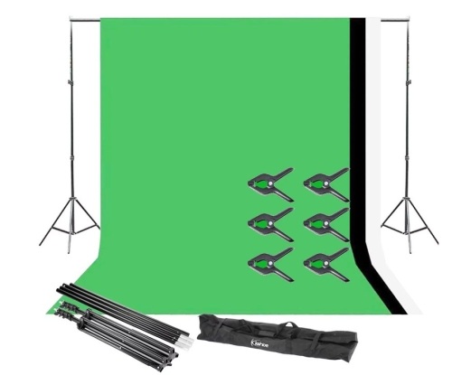 Kshioe 2m x 3m Photography Backdrop Stand w/ White, Black, Green Backdrop, Carrying Case - Lot 90