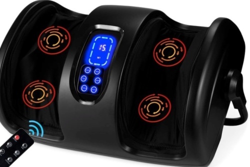 Reflexology Shiatsu Foot Massager w/ High-Intensity Rollers, Remote Control, Satin Black - Lot 100