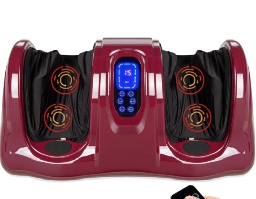 Therapeutic Foot Massager w/ High Intensity Rollers, Remote, 3 Modes, Burgundy - Lot 197