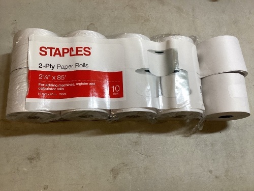 Pack of 10 Staples 2-Ply Paper Rolls, 2 1/4" x 85' - Lot 277