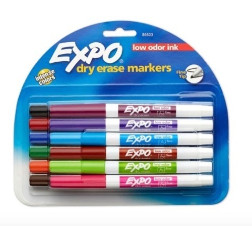 Expo® Low Odor Dry Erase Marker, Fine Point, Assorted, 12 Pack - Lot 287