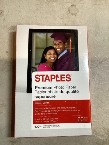 Lot of Office Supplies, 60 Ct. Staples Gloss Photo Paper (4" x 6"), 5 Lined Steno Pads, 12 Ct. Staples Sonix Gel Pens, Black - Lot 282
