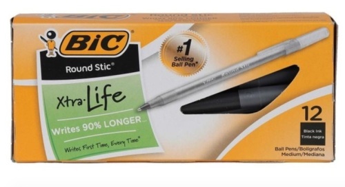 Lot of 2 Bic Round Stic Black Ink Pen 4-Packs (12/Pack) - Lot 603