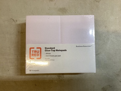 Lot of 3 Packs Tru Red Standard Glue-Top Notepads 12 Pack, White, 3x5", 100/Pad - Lot 654