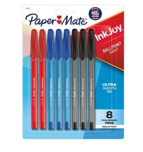 Lot of 12 Packs Paper Mate InkJoy 100ST Ultra Smooth Ballpoint Pen, Medium Point, Assorted Ink, 8/Pack - Lot 673