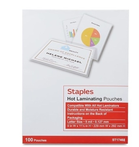 Staples Thermal Pouches, Letter Size, 100/Pack - Lot 789