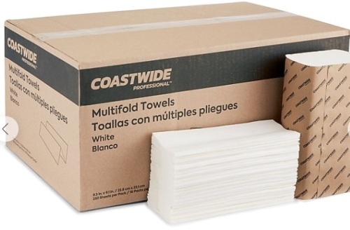 Coastwide Professional™ Multifold Paper Towels, 1-ply, 250 Sheets/Pack, 16 Packs/Carton - Lot 690