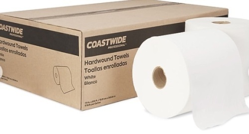Coastwide Professional™ Hardwound Paper Towel, 1-Ply, White, 800'/Roll, 6 Rolls/Carton - Lot 794