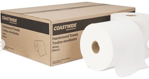 Coastwide Professional™ Hardwound Paper Towel, 1-Ply, White, 800'/Roll, 6 Rolls/Carton - Lot 701
