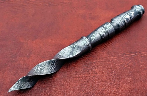 Full Damascus DK-61 Double Round Edge Dagger Knife - Lot 10