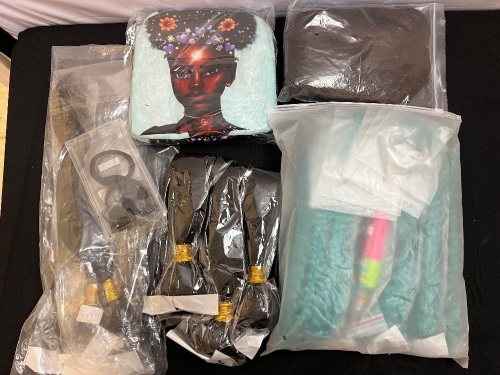 Bundle of Hair Pieces, Wig, Braids, & Makeup Bag - Lot 94