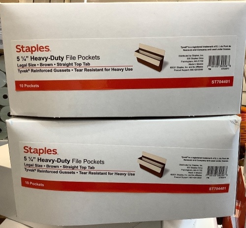 Lot of (2) Boxes Staples 5.25" Heavy Duty File Pockets, 10pk - Lot 214