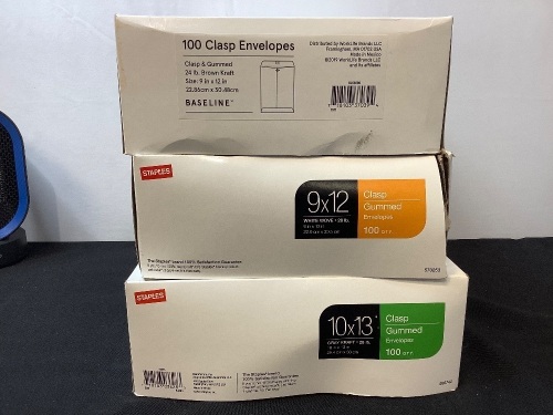 Lot of (3) Boxes Clasp Envelopes, 9x12 & 10x13 (Not a complete box) - Lot 256