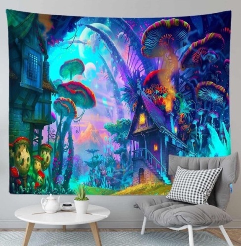 Forest Mushroom Hippie Aesthetic Wall Tapestry (59.1" X 51.2") - Lot 533
