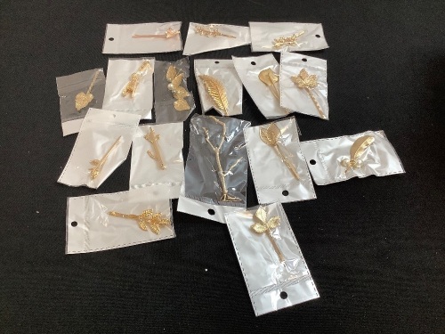 Lot of (16) Gold/Rose Gold Colored Leaf/Tree Themed Hair Pins - Lot 395