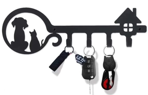 2 pk Metal Art Dog & Cat Decorative Key Hooks - Lot 485