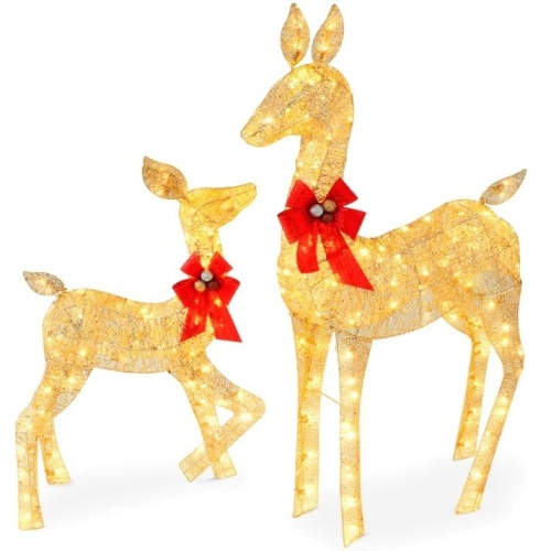 2-Piece Lighted Christmas Deer Family Outdoor Decor Set with LED Lights - Lot 8437