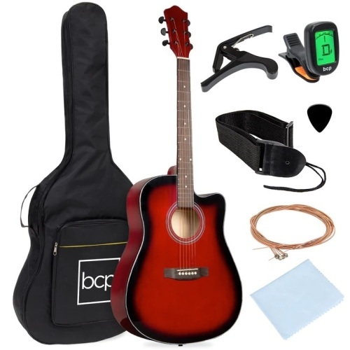 Full Size Beginner Acoustic Guitar Set with Case, Strap, Capo - 41in - Lot 8535
