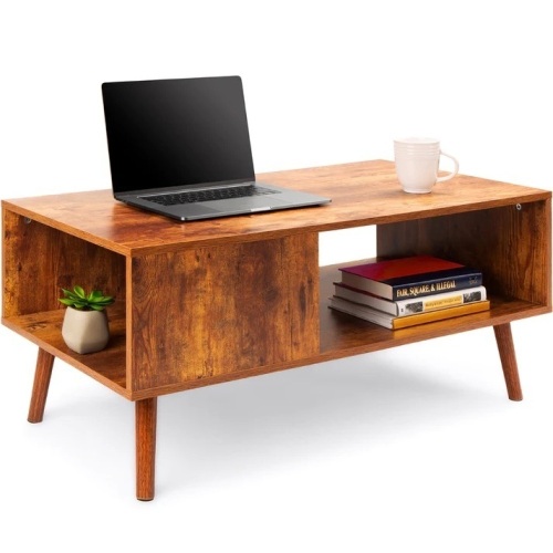 Wooden Mid-Century Modern Coffee Accent Table w/ Open Storage Shelf - Lot 8566