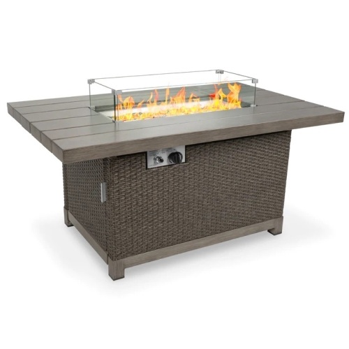 52in 50,000 BTU Wicker Propane Fire Pit Table w/ Aluminum Top, Cover - Lot 8571
