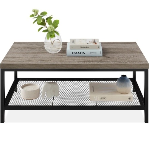 2-Tier Modern Coffee Table Industrial Rectangular Accent w/ Shelf - 44in - Lot 8549