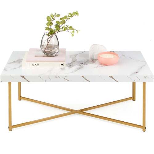 Rectangular Coffee Table w/ X-Base, Faux Marble Top, Non-Scratch Feet - Lot 8548