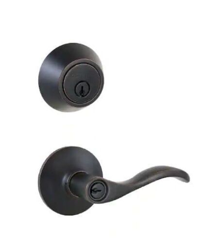 Defiant Naples Aged Bronze Entry Handle and Single Cylinder Deadbolt Combo Pack - Lot 213