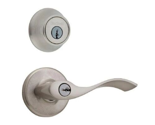 Kwikset Balboa Satin Nickel Exterior Entry Door Handle and Single Cylinder Deadbolt Combo Pack - Lot 252