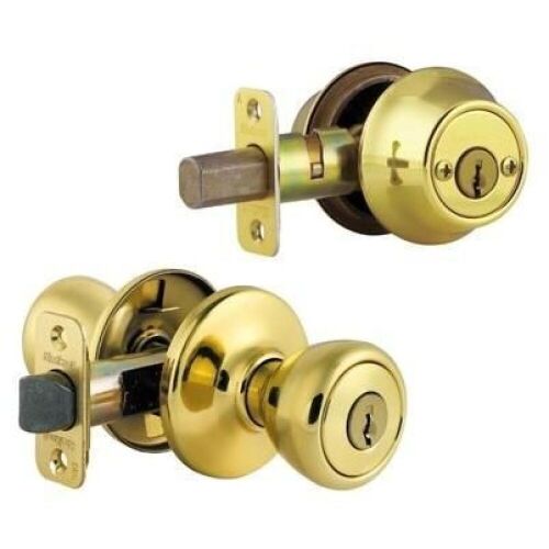 Kwikset Polished Brass Tylo Door Knob & Single Cylinder Deadbolt Set - Lot 253