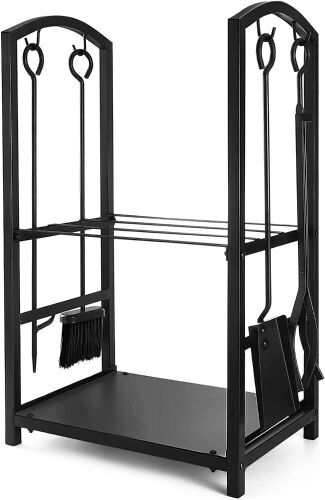 SYNTRIFIC Fireplace Log Rack with 4 Fireplace Tools  - Lot 266