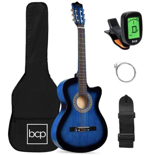 Beginner Acoustic Cutaway Guitar Set w/ Case, Strap, Capo - 38in  - Lot 557