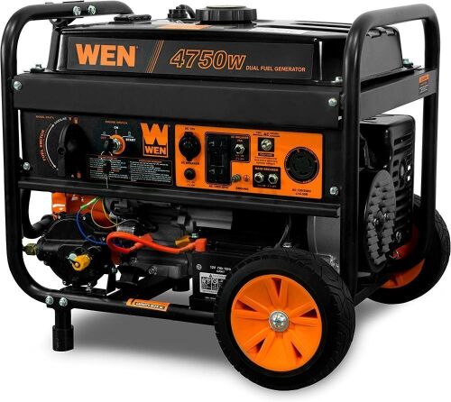 WEN DF475T Dual Fuel 120V/240V Portable Generator with Electric Start Transfer Switch Ready, 4750-Watt, CARB Compliant  - Lot 16