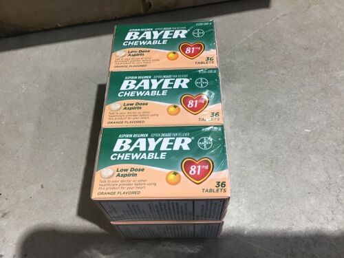 Case of Bayer Chewable Low Dose Aspirin, 81 mg, 36 Tablets - Lot 673
